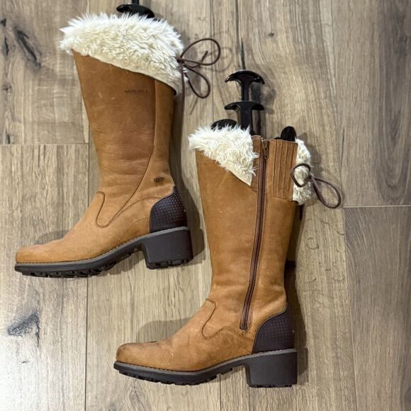 Women’s size 7.5-Merrell Oak Winter Fur Waterproof  Side Zip High Riding Boots - Picture 1 of 10